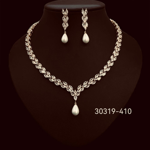 Cubic Zirconium jewellery  set with Drop Pearl silver or gold