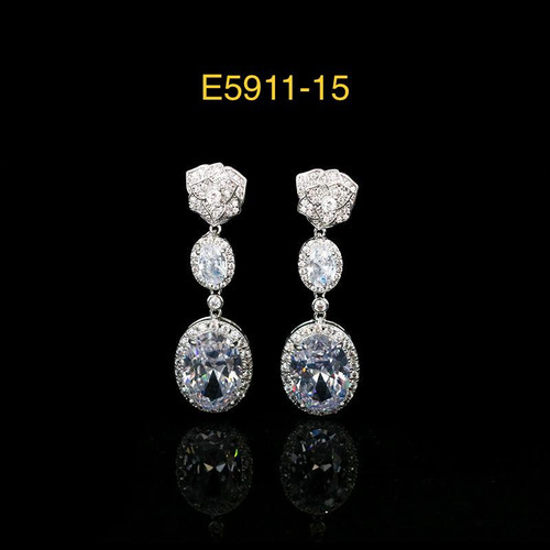 Earring- AAA cubic zirconia drop studs with larger oval stone