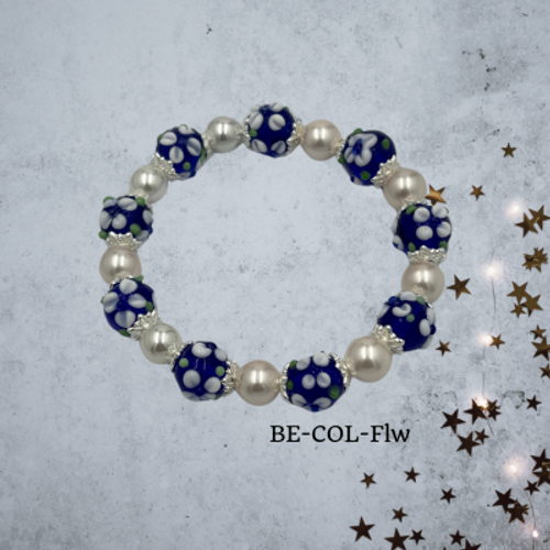 Elastic bracelet-Murano flower glass and shell pearls beads