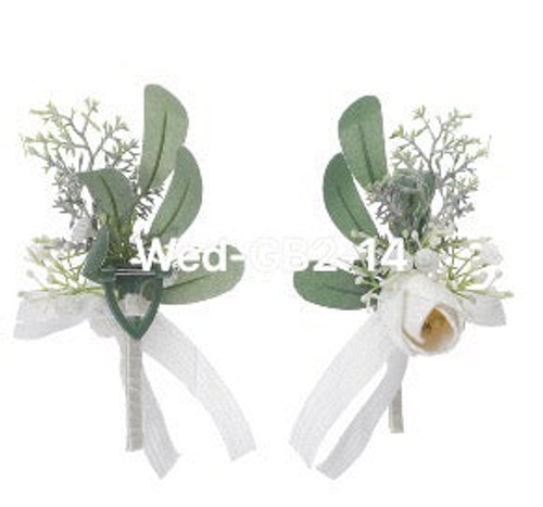 Small flower with greenery and ribbon, artificial boutonniere , 6 pcs for $14.00