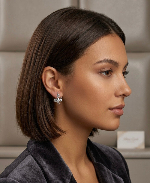 Earring-Silver post stud Dancing with cubic zirconia