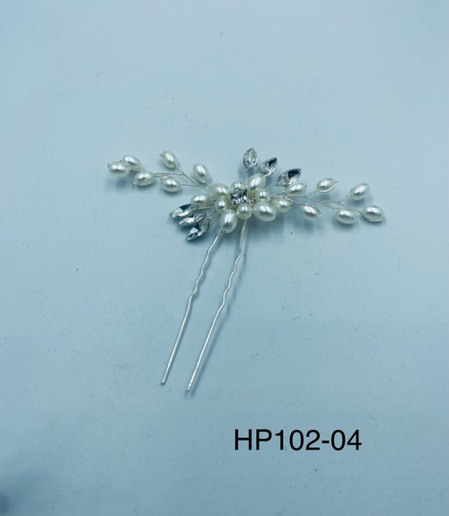 Hair pin hand made white and pearl