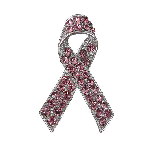 Brooch  Pink Ribbon with Crystals