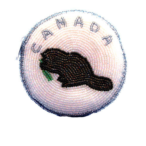 Beaver on White w/ Silver Border/Canada (Round)