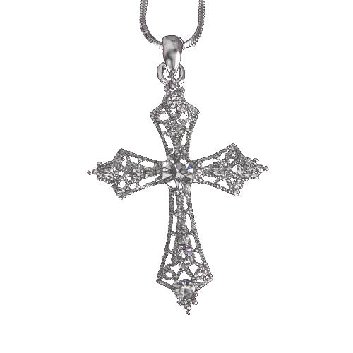 Necklace Cross, Pointy Ends and Crystals