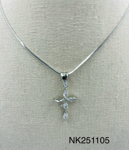 Necklace- Thin oval crystal cross snake 18" chain