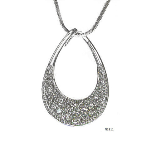Necklace Oval Shaped, Crystal Encrusted, Hollow