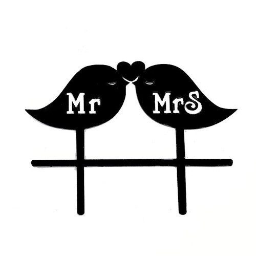 Cake topper- Mr & Mrs love birds, acrylic black