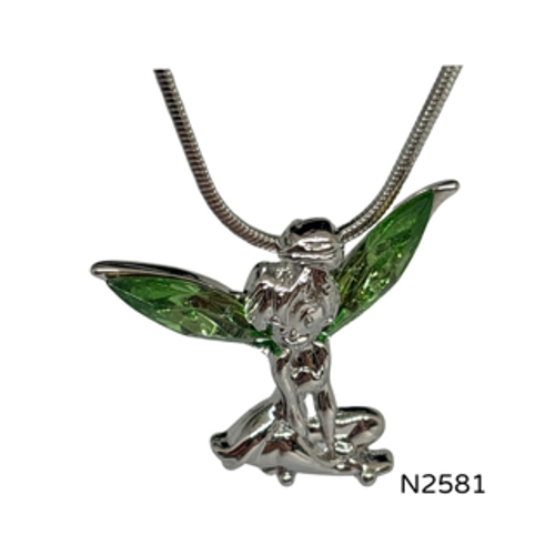 Necklace - Fairy with green wings sitting