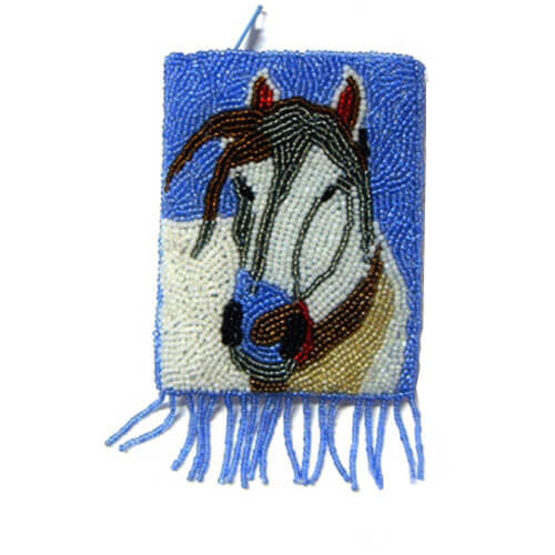 White Horse on Blue w/Strap & Fringes
