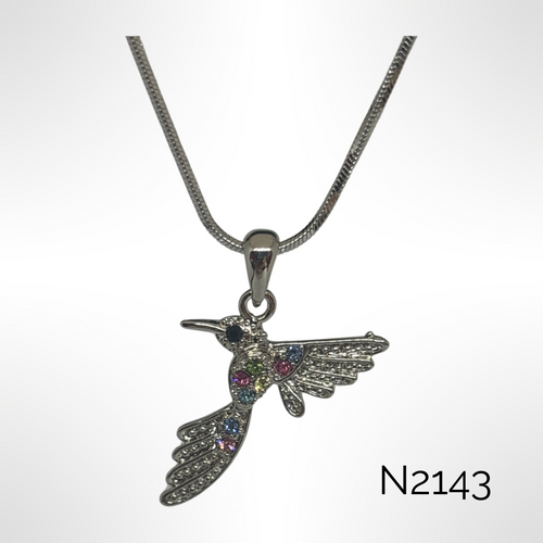 Necklace- Humming bird with colourful stones