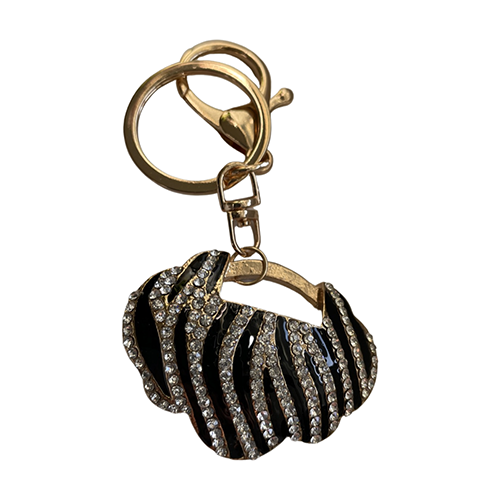 Keychain- Black and gold and rhinestone pendant