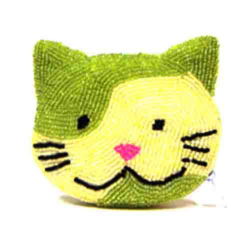 Cat Face, Green and Yellow (Round)