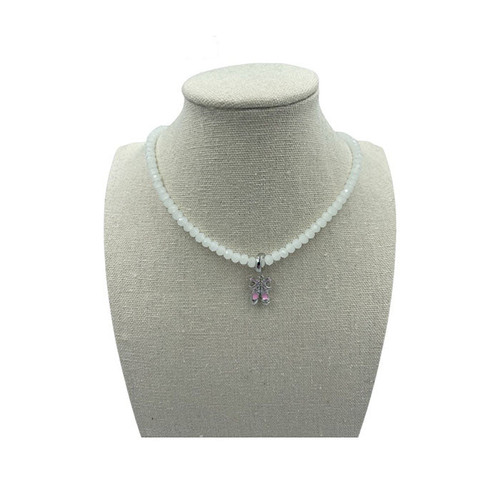 Necklace- White crystal beads with hanging ballet slippers