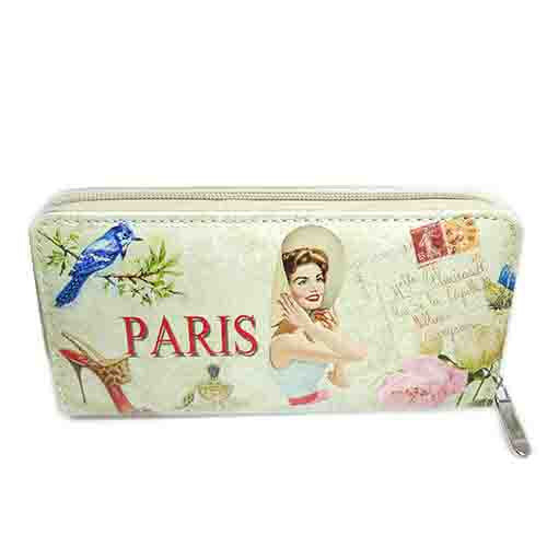 Wallet - PARIS, blue jay and lady with sun hat