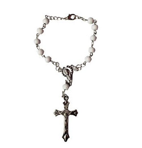Car or bracelet rosary-White wood beads