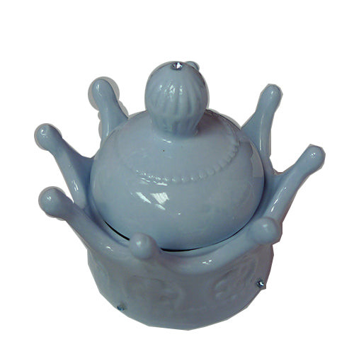 Blue Ceramic Crown Box - Fleur de Lys  (with Lid)