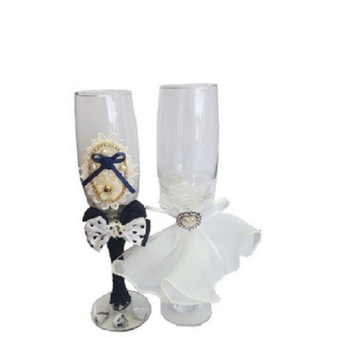 Champagne glass pair - groom and bride dress design