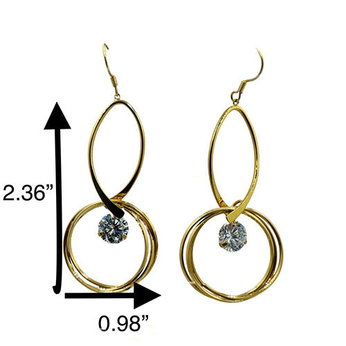 Earring - Crystal dangling Circles With Large Crystal Gold