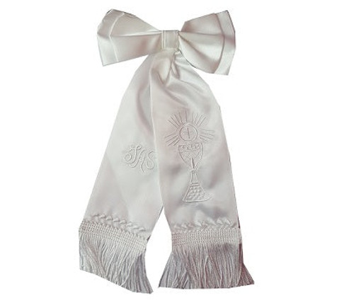 White communion ribbon, with pin on back