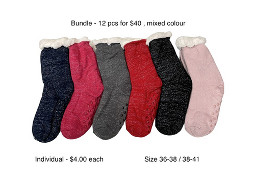 LADIES SLIPPER SOCKS SPARKLY SOLID COLOURS , 12 pcs assorted for $40 or $4.00 individual