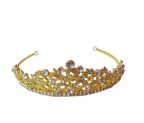 Hair tiara- Swirl design with circle rhinestones-gold