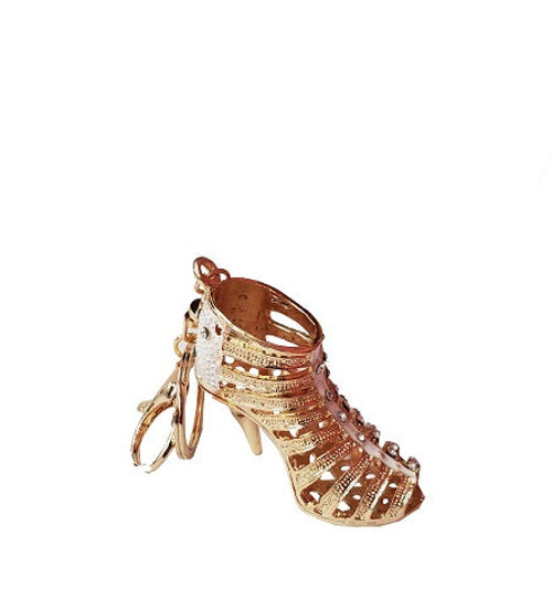 Keychain- Large gold high heel shoe with rhinestones