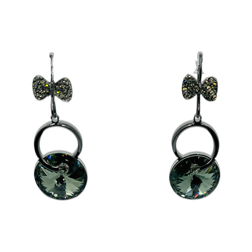 Earring- Hanging green stones with rhinestone bows