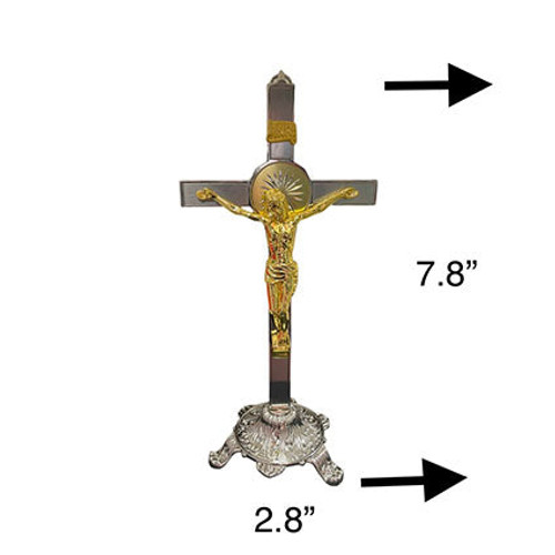 Medium cross stand gold on silver , 7.8 by 2.8 inches