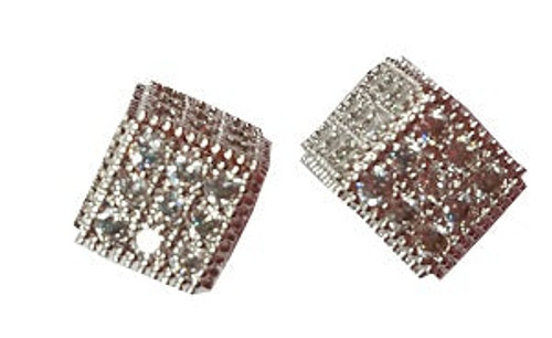 Earring- Silver 3D rhinestone square shape stud