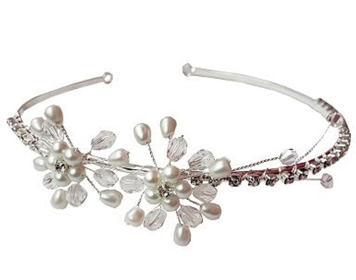 Hairband- rhinestones around with 2 pearl flowers