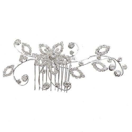 Haircomb - 5 point flower with leaves and crystals