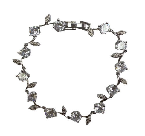 Tennis Bracelet- Cubic zirconia round stones with leaf shapes