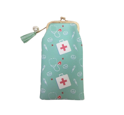Glasses case- Mint green with health care items