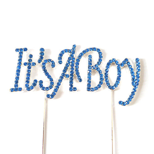 Cake topper - It's a boy (36mmx90mm), blue rhinestone