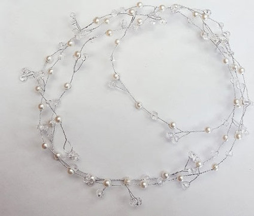 Hair vine long with single pearls and clear beads