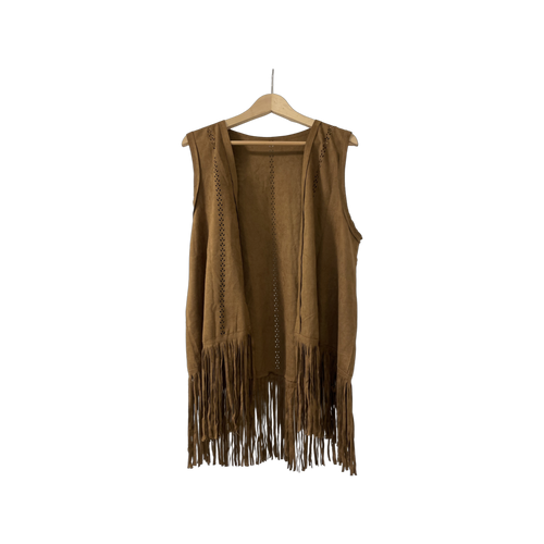 Vest with fringes, leaf pattern faux suede (color options)