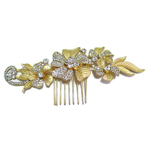 Hair Comb - Gold, Large Flower with Petals Centre