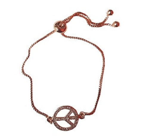 Bracelet- Peace sign with pull cord (colour option : gold, silver, rose gold)