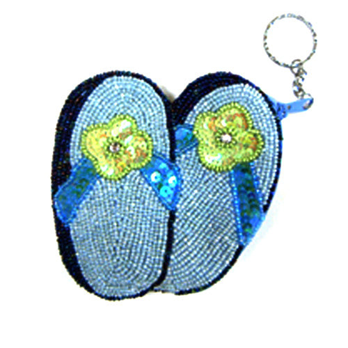 Flip Flop Sandals, Blue w/Green Flower