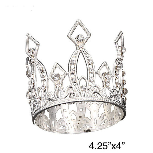 Cake Topper- Silver crown with diamonds on top of points