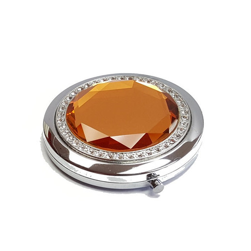 Compact mirror - Orange crystal w 1 row of crystal around