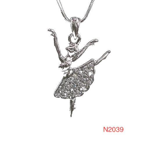 Necklace Ballet Dancer w/one Leg Up and one Arm Up (Sm) (Crystals on Bott
