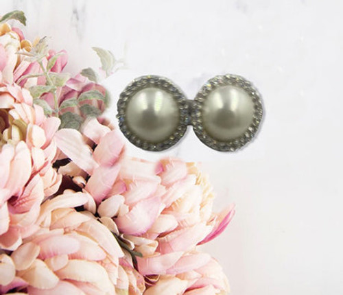Earring- AAA cubic zirconia flat pearl studs with stones around