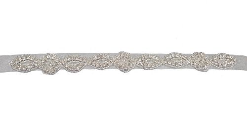 Waist band w/ rhinestone flower & oval design on cream ribbon