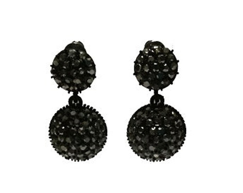 Earring- Hanging rhinestone ball, black