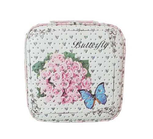 Jewelry Box Small with zipper- Butterfly with pink roses