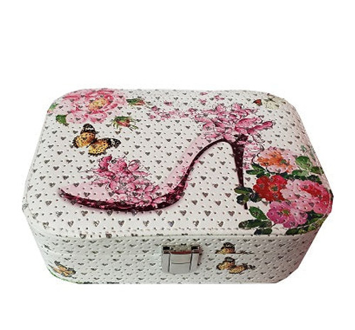 Jewelry Box- Floral pink high heel shoe with flowers and butterflies