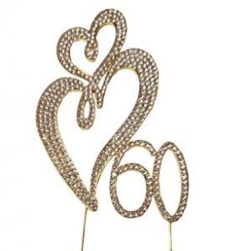 Cake Topper - #16/60 with 2 hearts , Gold/Silver 12 cm