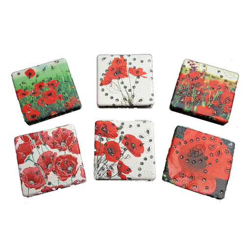 Compact mirror - Poppy Flowers with glitter pattern, pack of 12